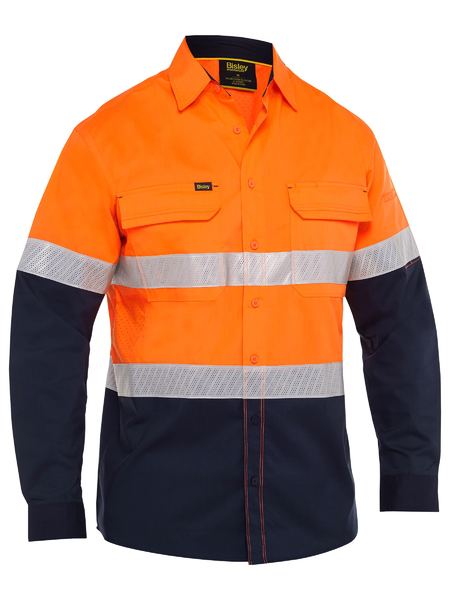 BS6491T STRETCH RIPSTOP SHIRT L/S ORG/NAVY